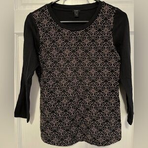 J. Crew Black and Pink Patterned Women's Top
